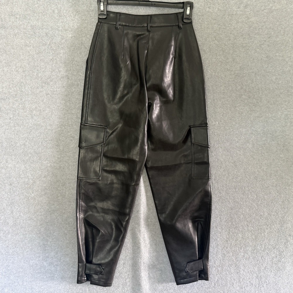 Aritzia WILFRED Modern Cargo Pants Black Vegan Leather High Waist Button Size 00 - Picture 5 of 14